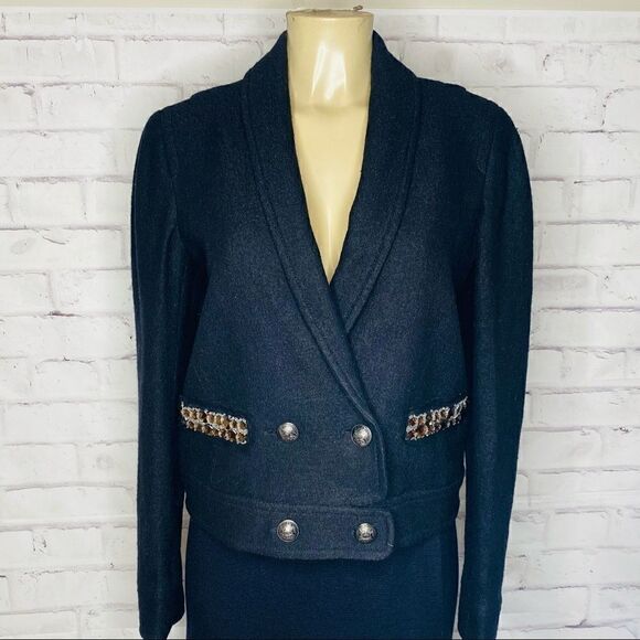 Ann Taylor LOFT Black Silver Gold Embellished wool blazer - Picture 1 of 8